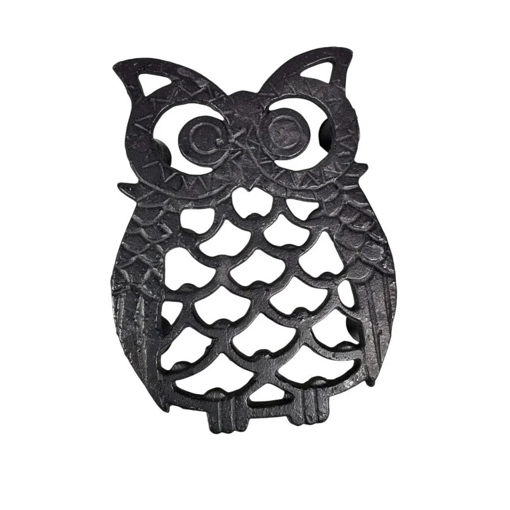 Set‎ of 4 Cast Iron Owl Trivets Black Rustic Kitchen Decor 5.5